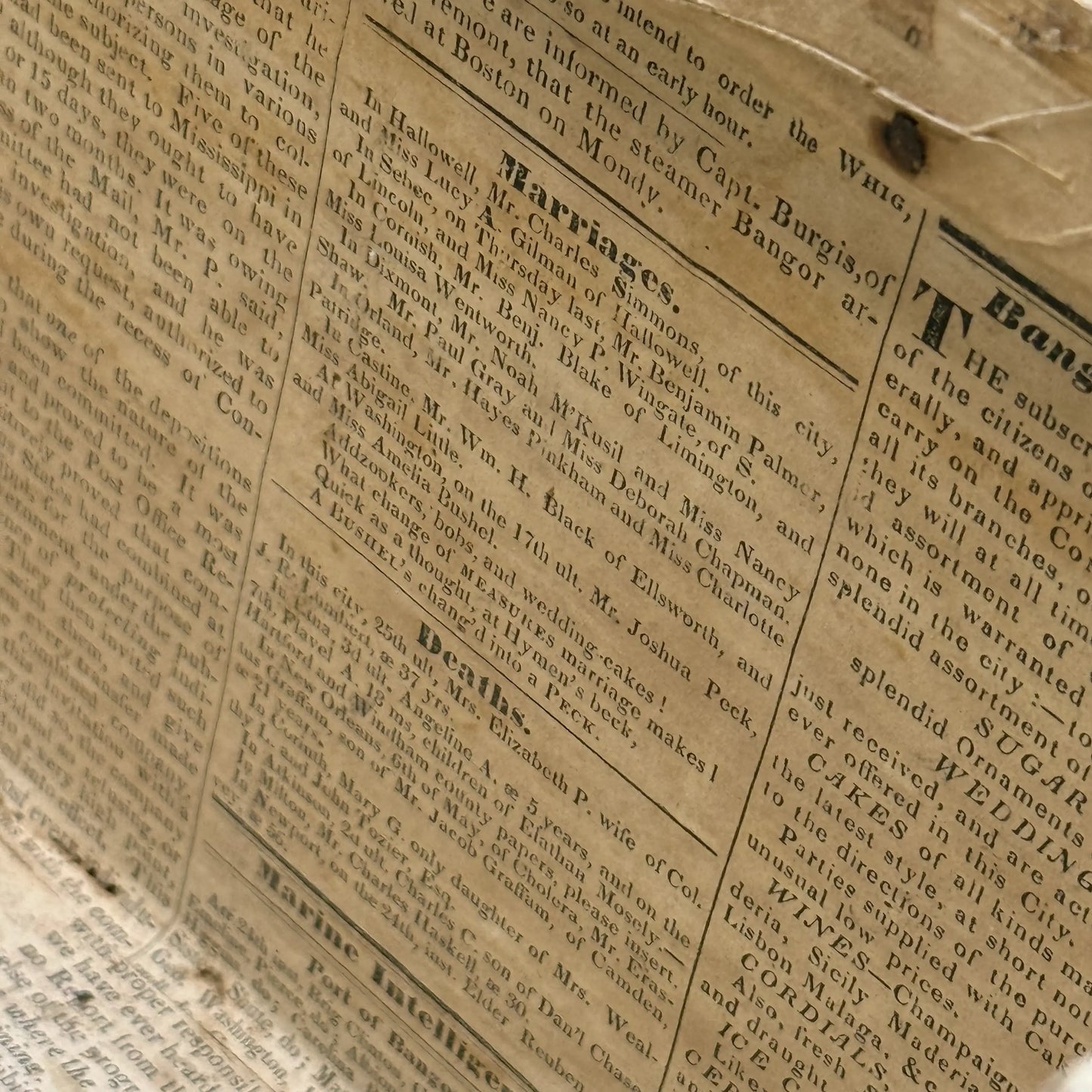 Small document trunk lined with papers from 1834 and 1838