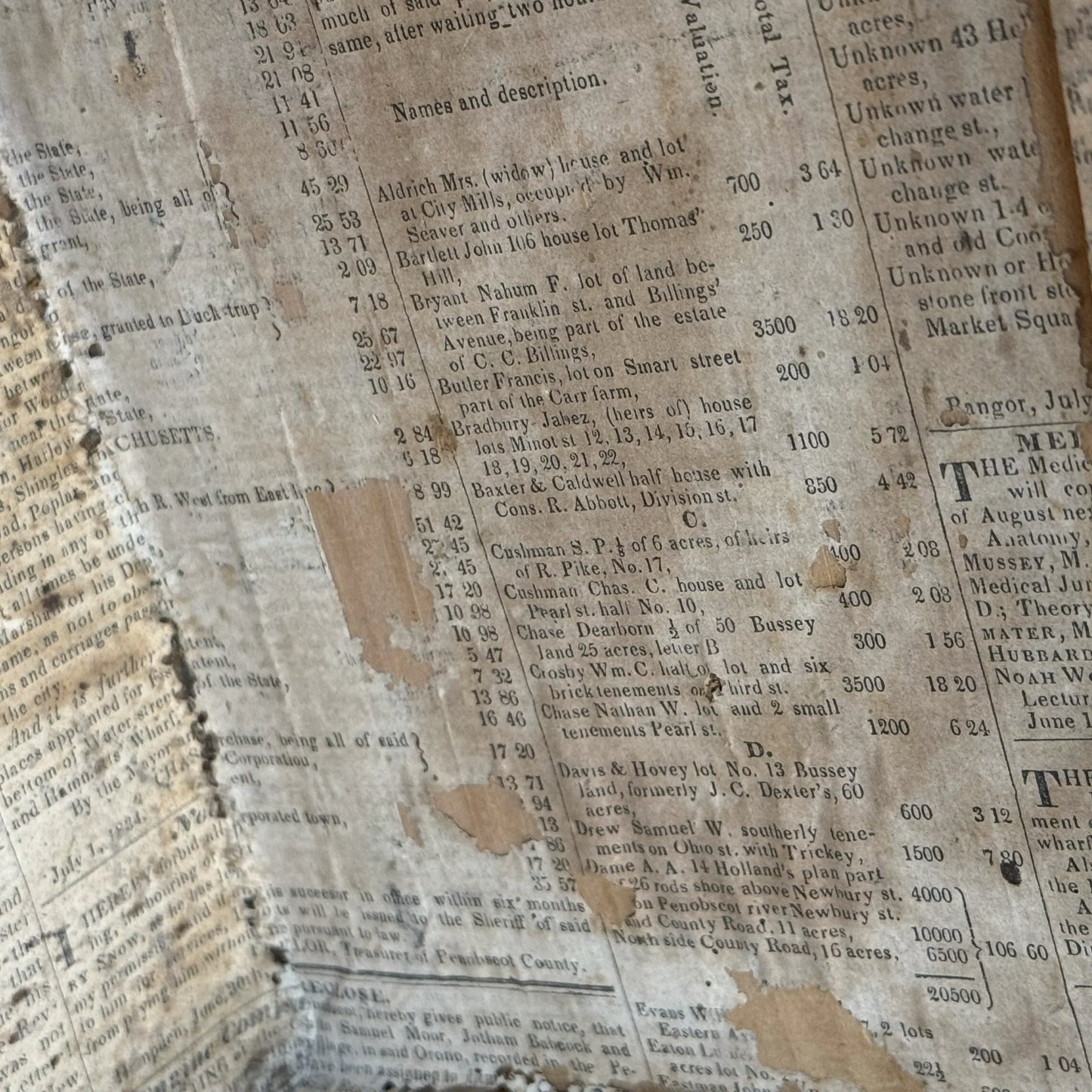 Small document trunk lined with papers from 1834 and 1838