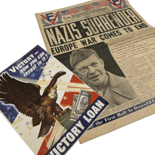 Los Angeles Examiner — "Nazis Surrender" — May 7, 1945 — With large color map