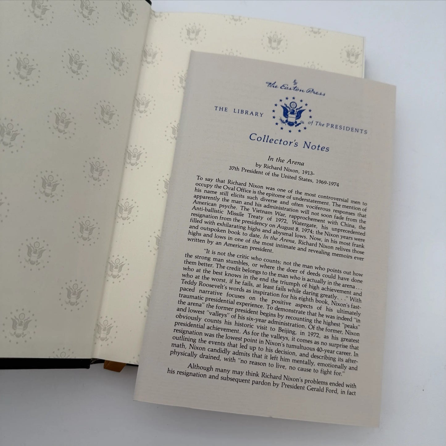 "In The Arena: A Memoir of Victory, Defeat, and Renewal" by  Richard Nixon — Easton Press edition