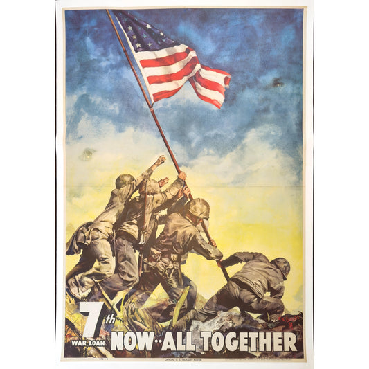 Original WWII poster — "Now all together" bond drive poster with image from Iwo Jima