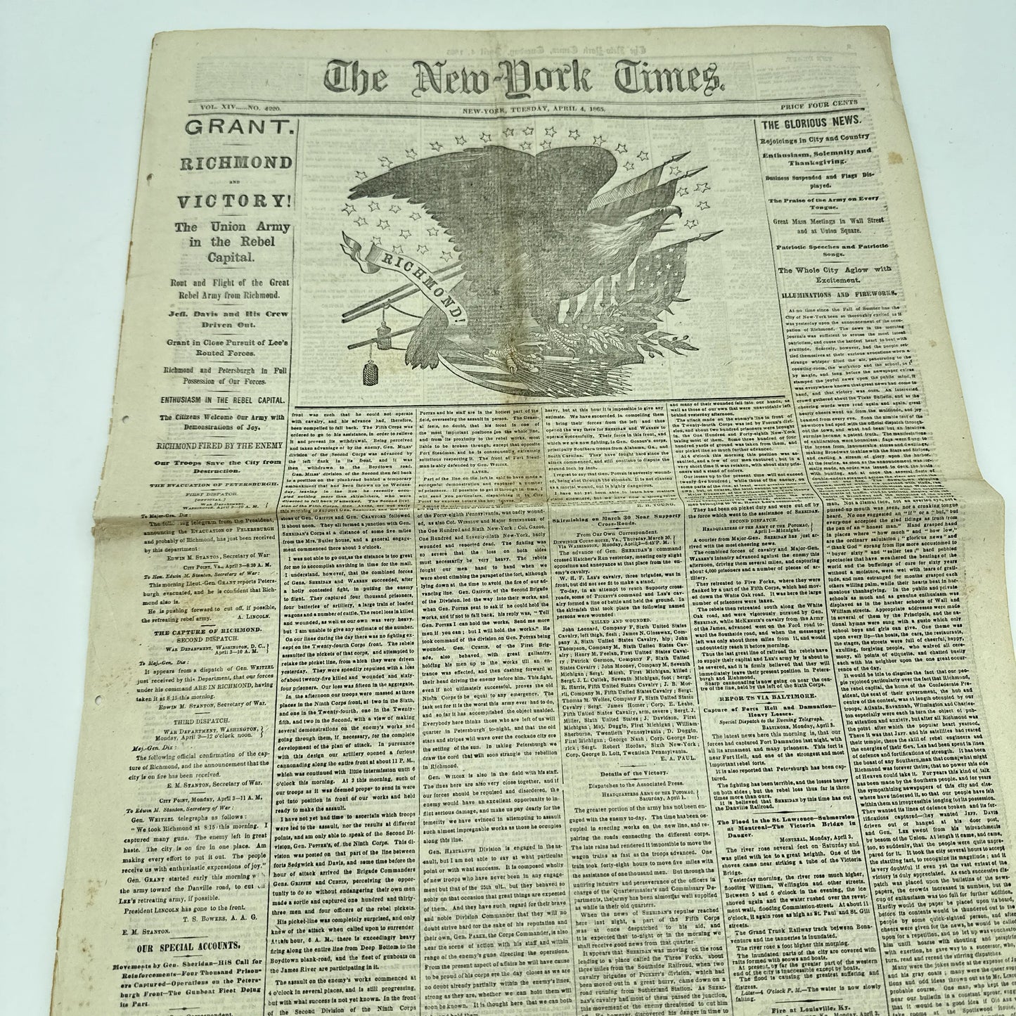 "The New-York Times" reporting on General Grant and the Fall of Richmond — New York, April 4, 1865