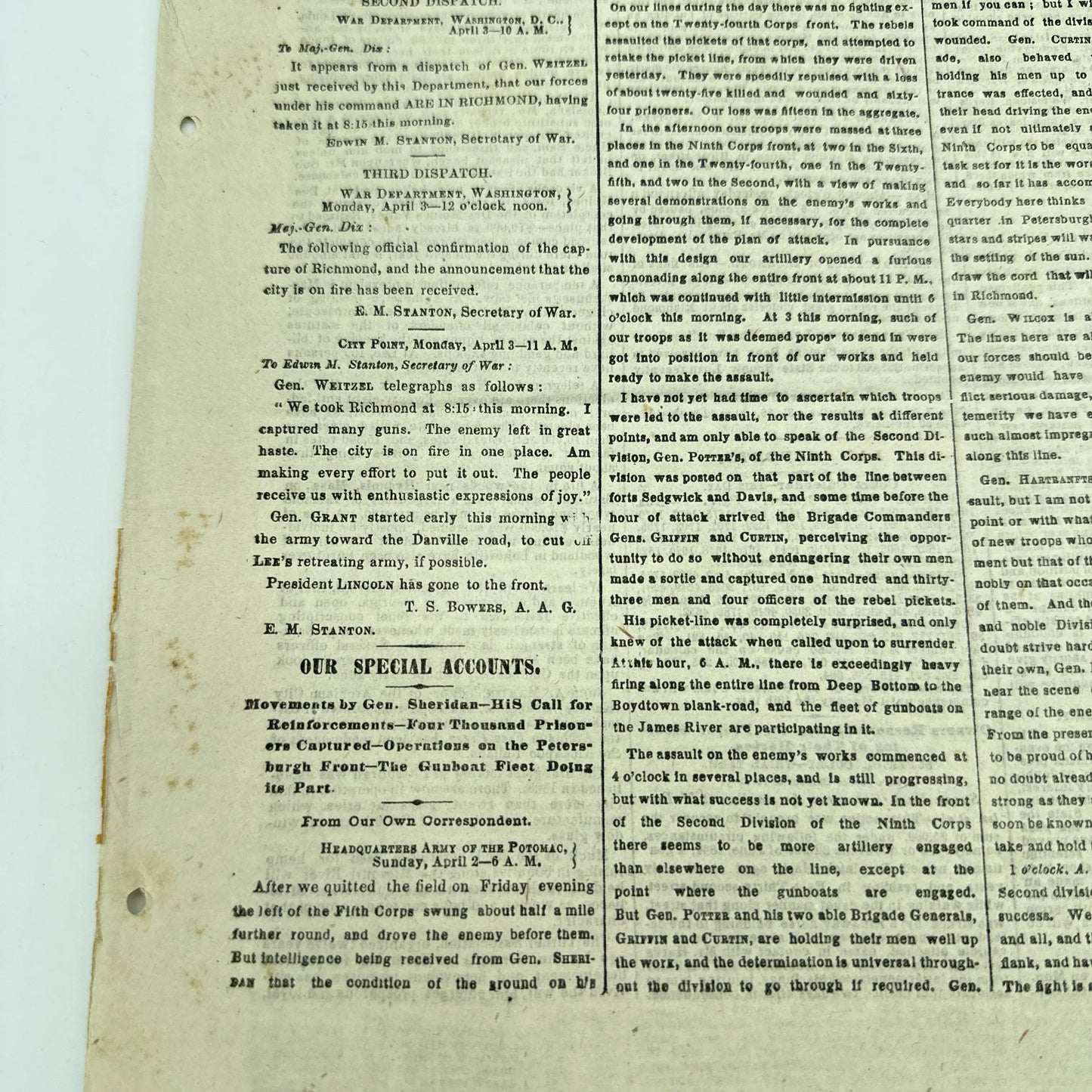 "The New-York Times" reporting on General Grant and the Fall of Richmond — New York, April 4, 1865