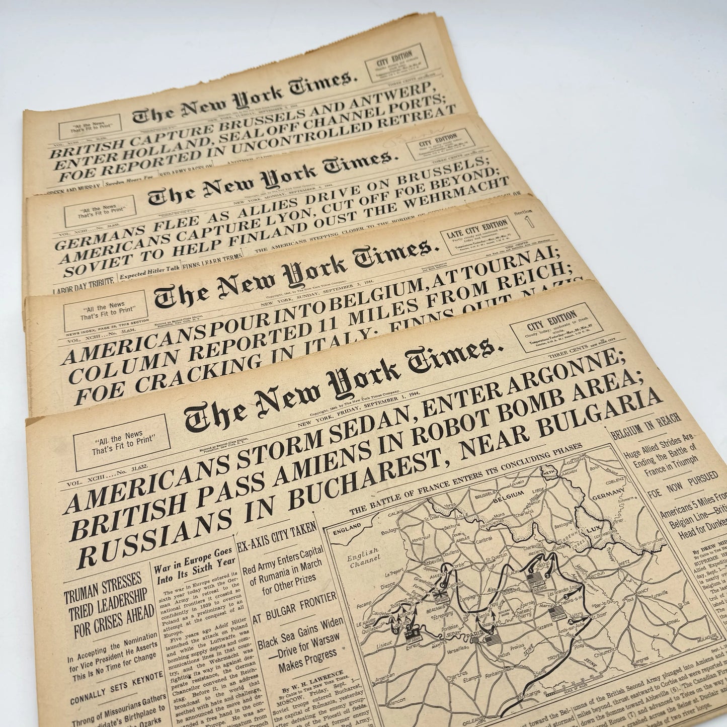 The New York Times — September 1, 3, 4, and 5, 1944 — Sold as a set