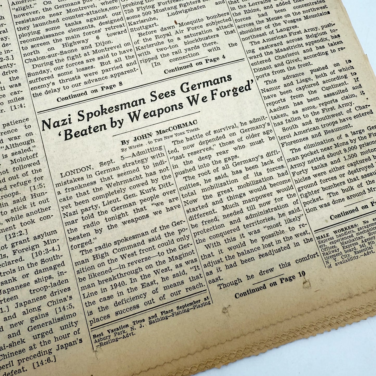 The New York Times — September 6 - 9, 1944 — Sold as a set
