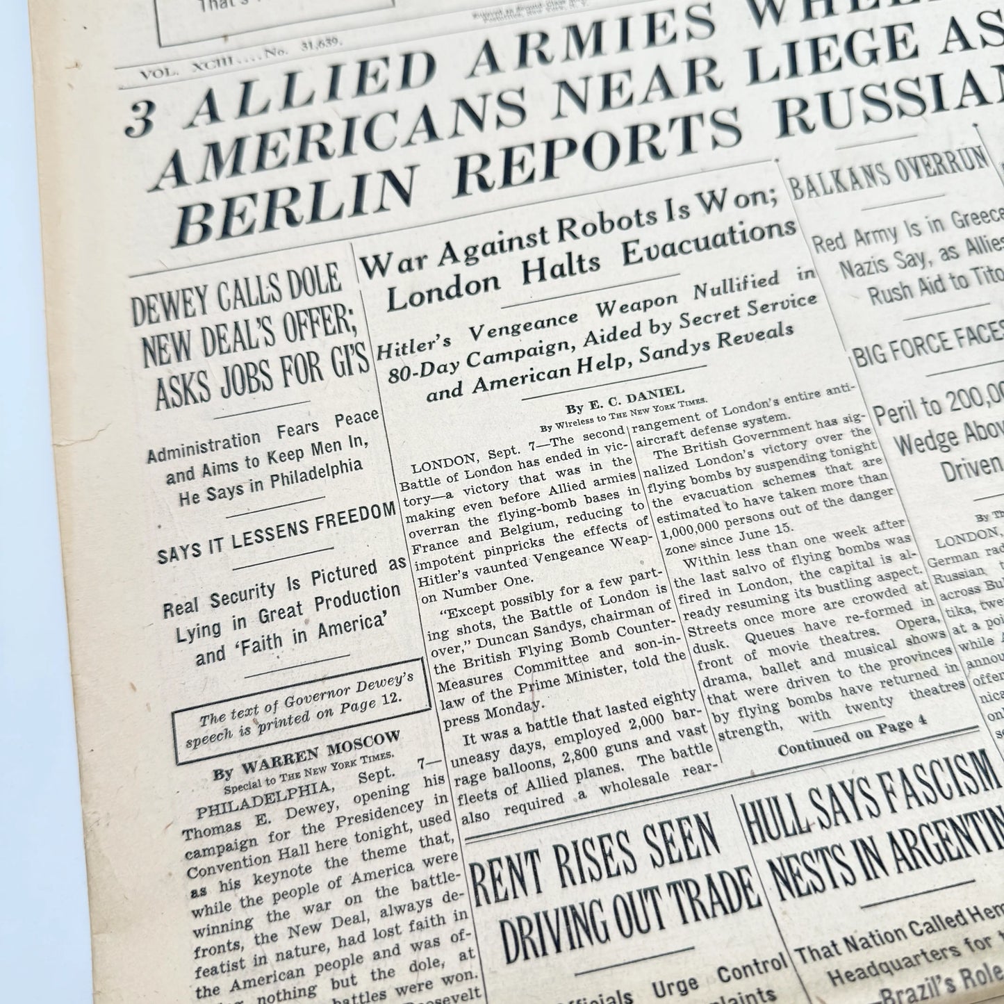 The New York Times — September 6 - 9, 1944 — Sold as a set