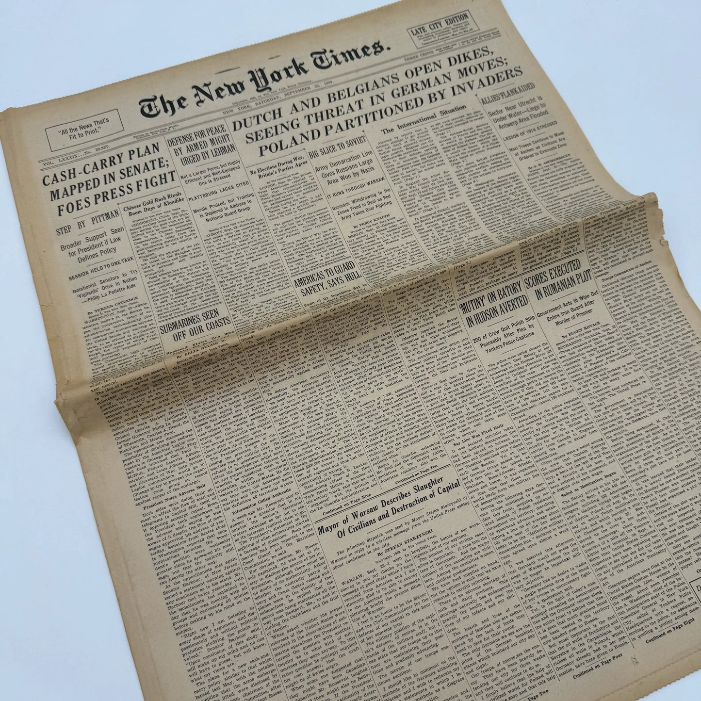 The outbreak of WWII in The New York Times — September 23 and 24, 1939 — Sold as a set