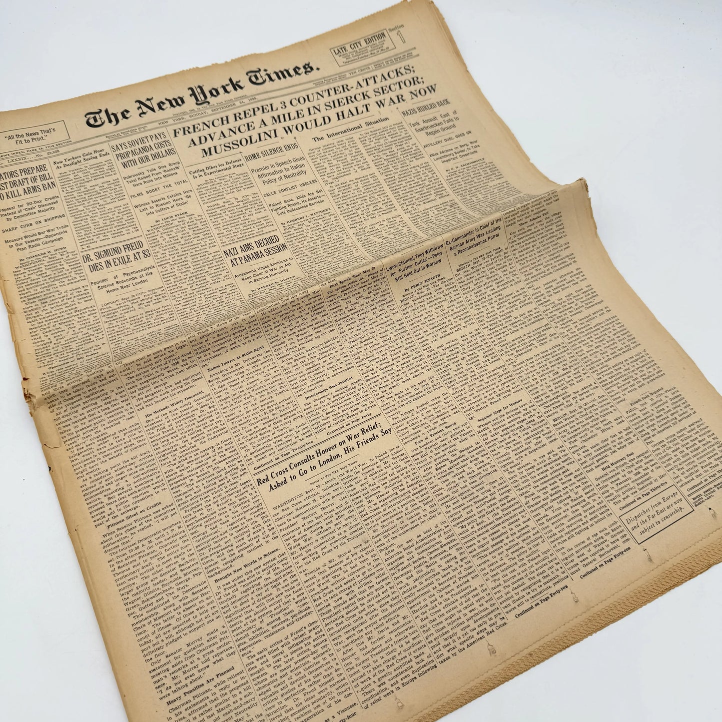 The outbreak of WWII in The New York Times — September 23 and 24, 1939 — Sold as a set