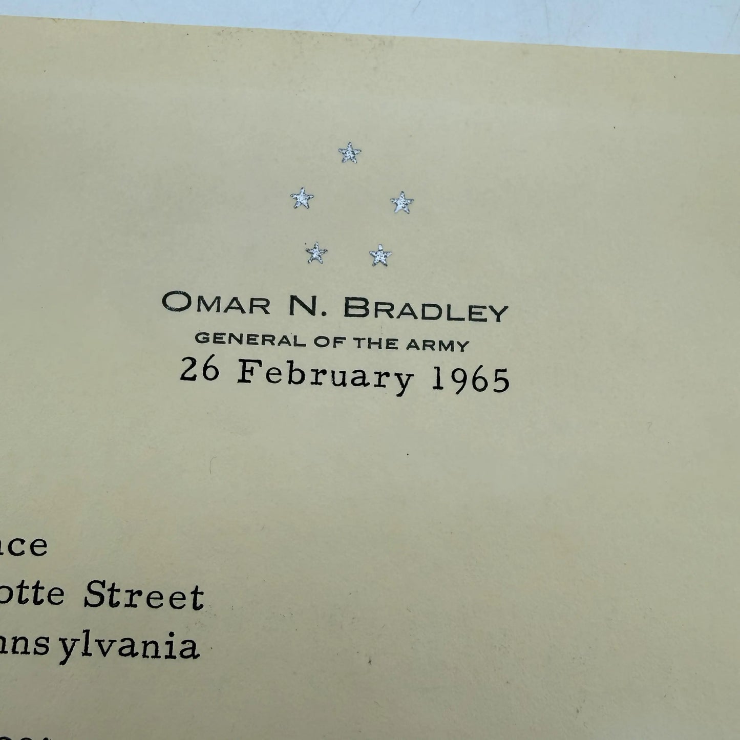 Omar Bradley on Truman relieving MacArthur — Signed — February 26, 1965