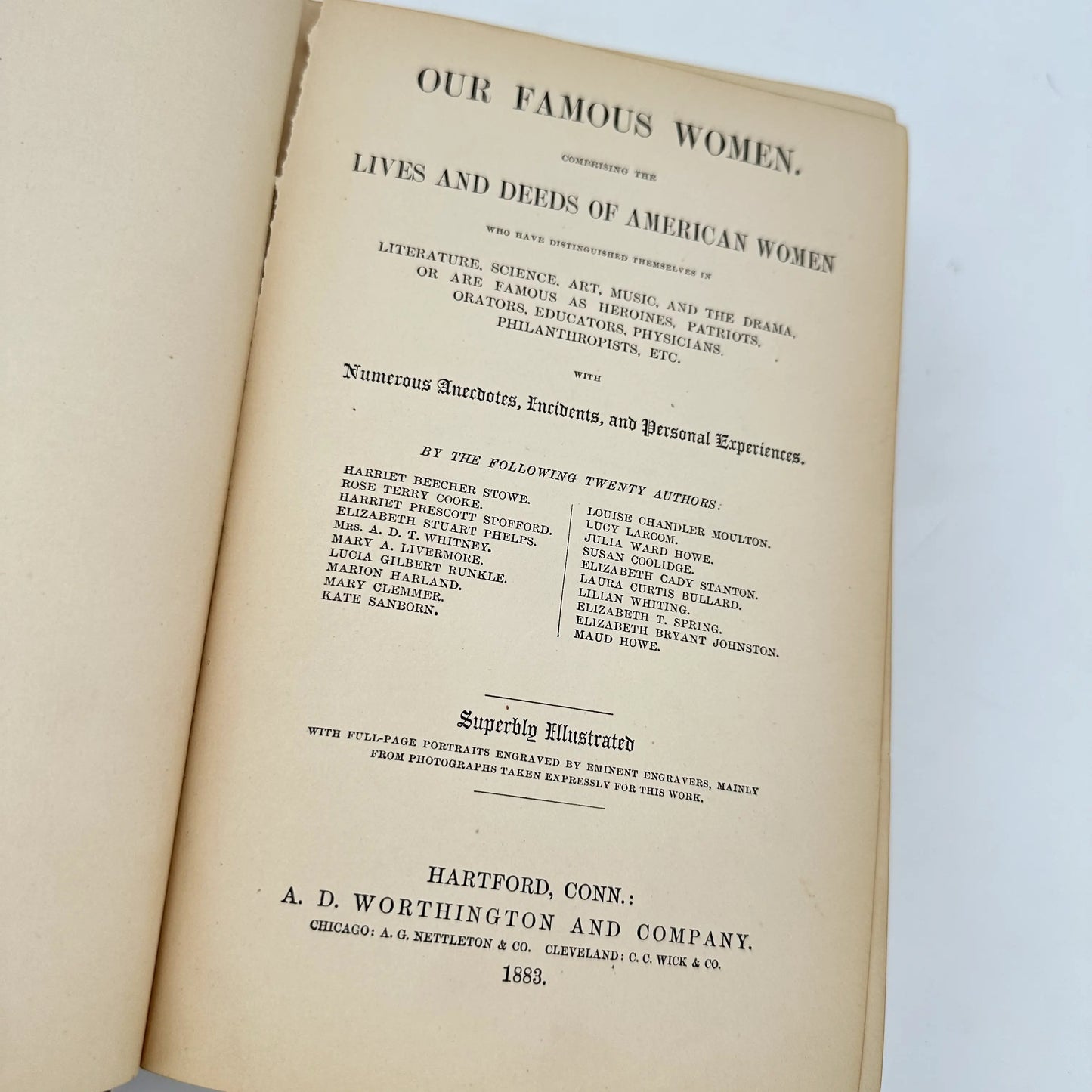 1883 "Our Famous Women: comprising the lives and deeds of American women" — Illustrated book