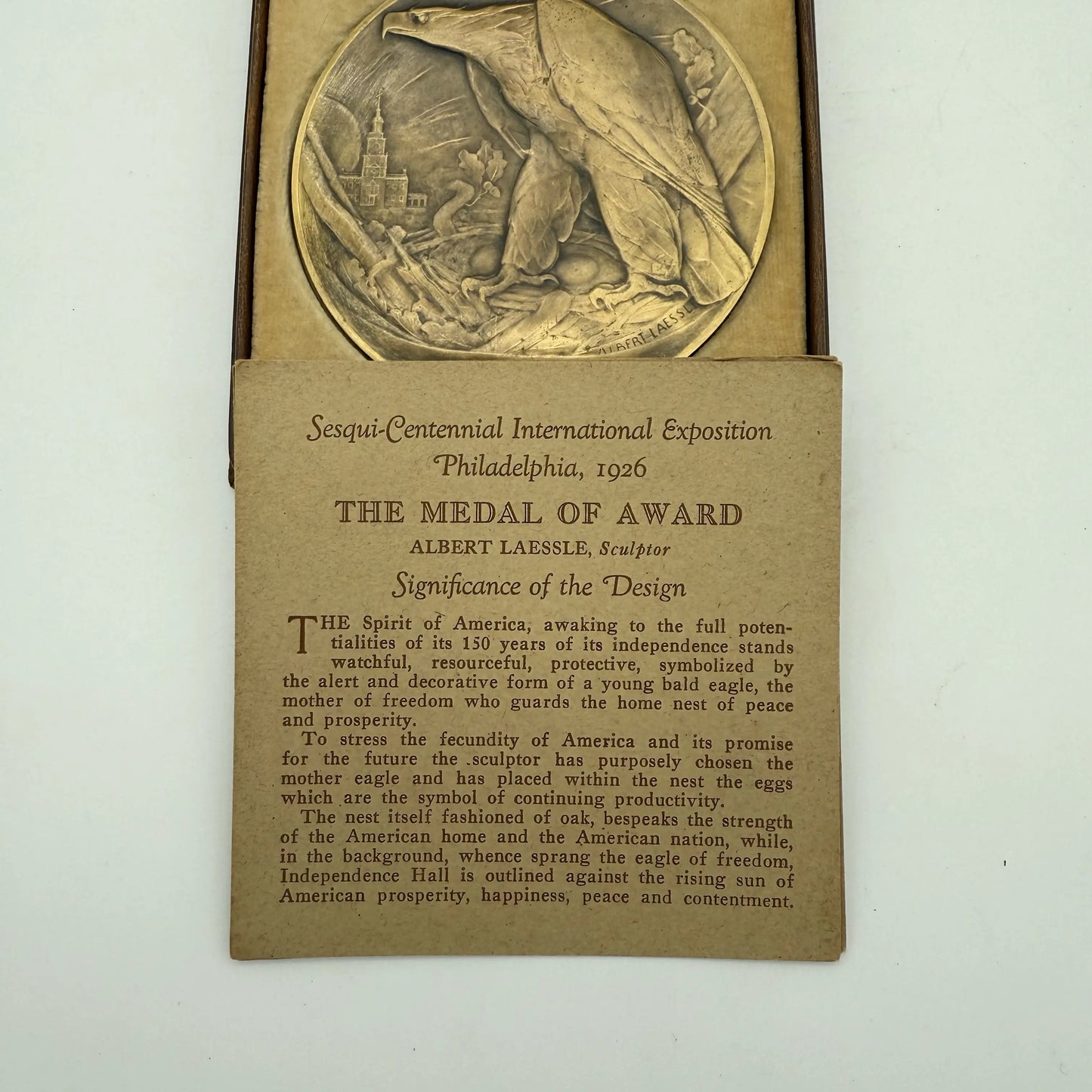 Sesqui-Centennial International Exposition — The Medal of Award — Philadelphia 1926