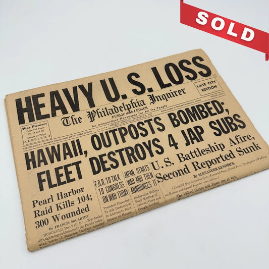 Pearl Harbor attack newspaper: Philadelphia Inquirer - December 8, 1941