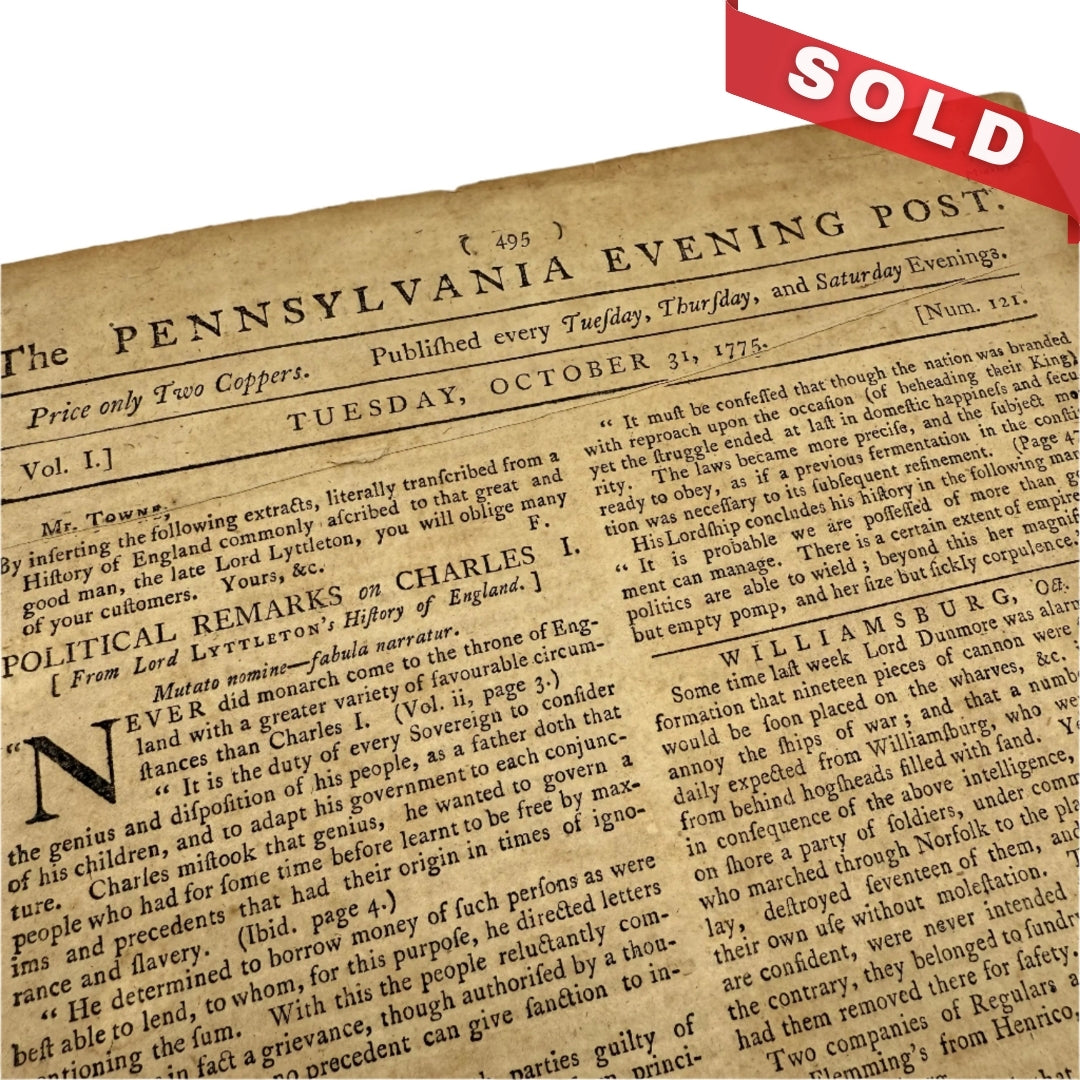 "Pennsylvania Evening Post" with an early reference to "Minutemen" — October 31, 1775