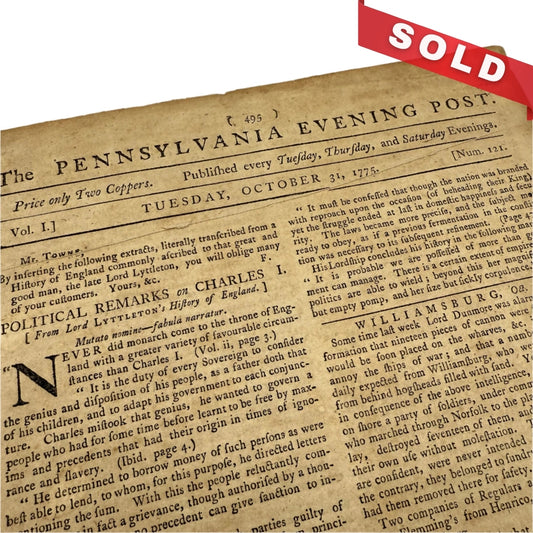 "Pennsylvania Evening Post" with an early reference to "Minutemen" — October 31, 1775