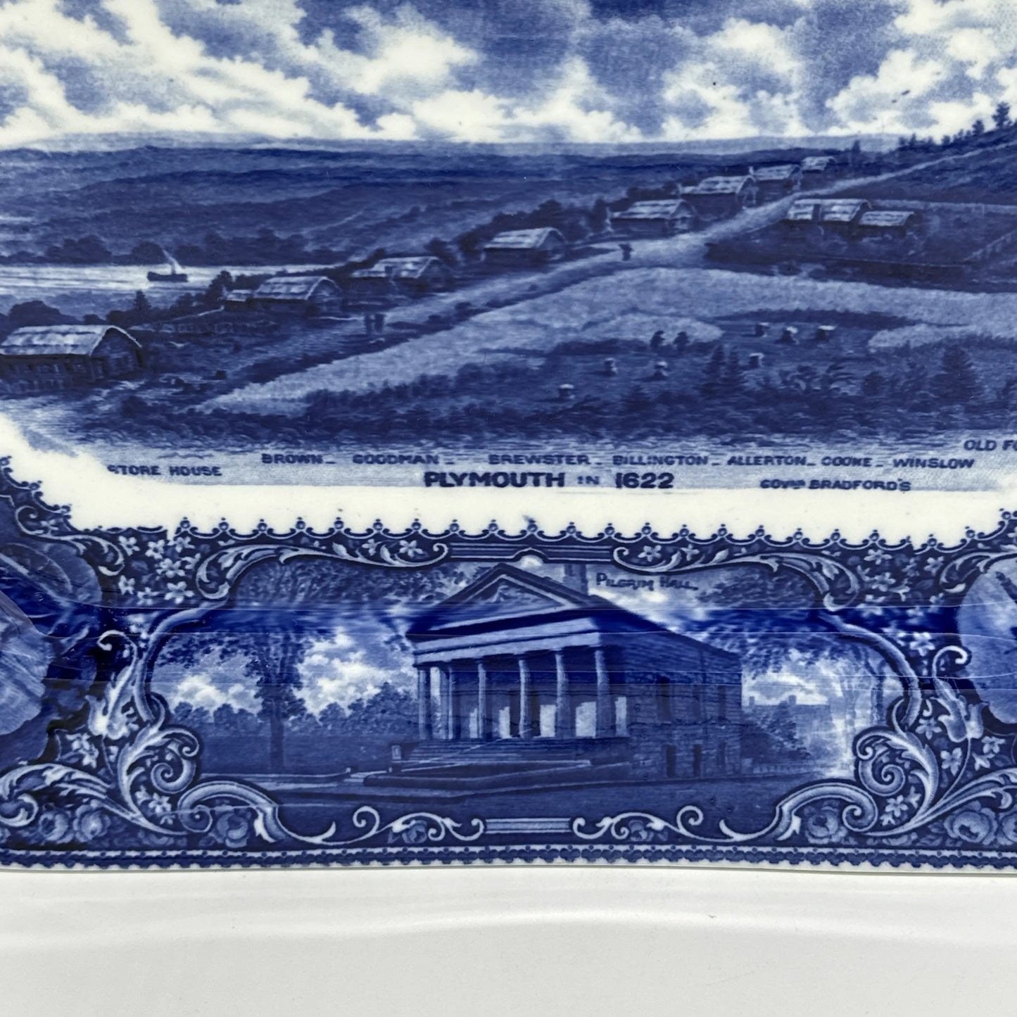 Large Historical Platter with several scenes of Plymouth in 1622 and after