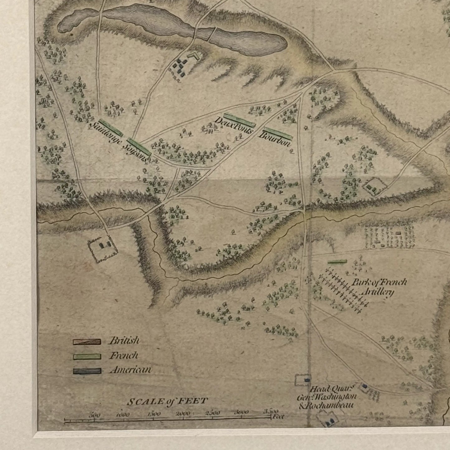 Engraved and hand-colored 1794 plan of the siege of Yorktown — Framed