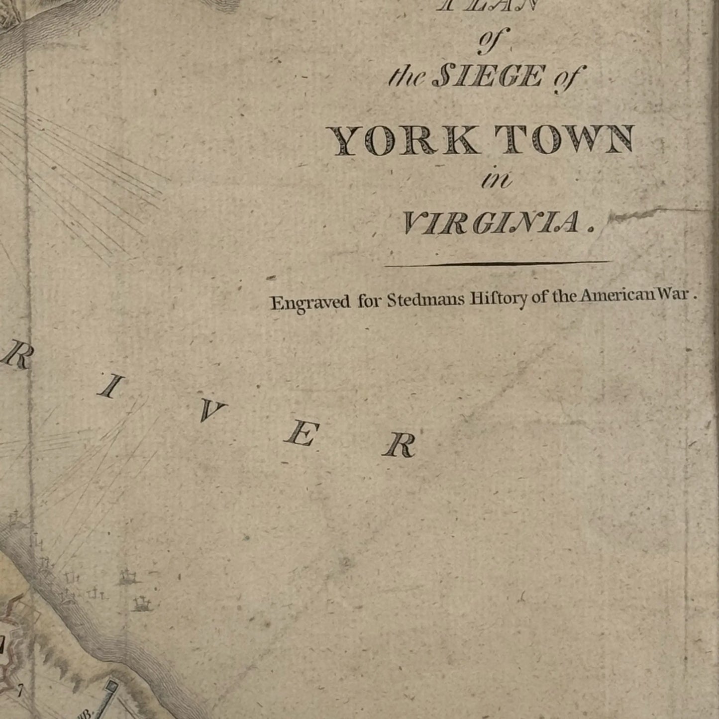 Engraved and hand-colored 1794 plan of the siege of Yorktown — Framed