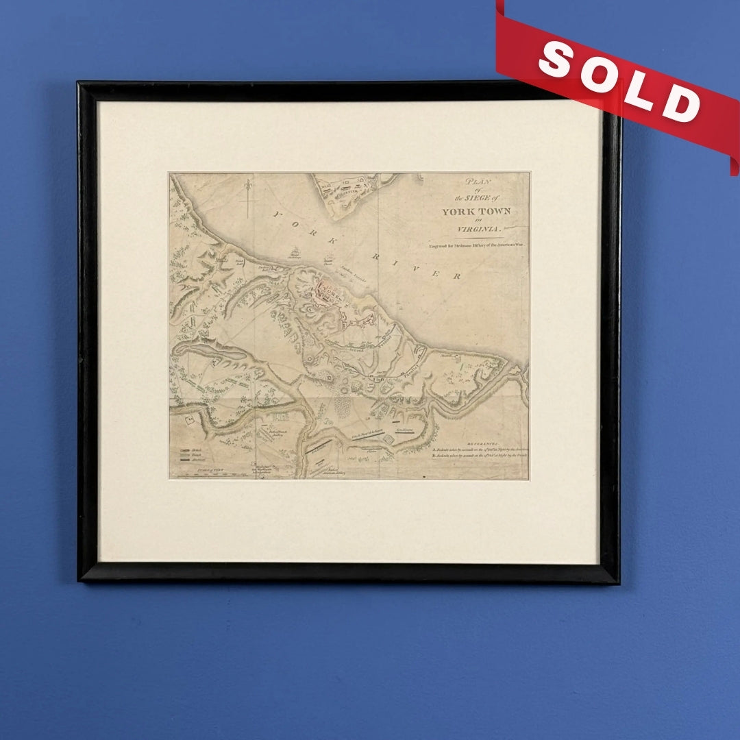 Engraved and hand-colored 1794 plan of the siege of Yorktown — Framed