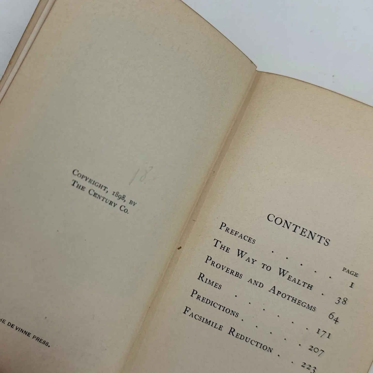 "Poor Richard's Almanack" — Reduced size version printed in 1898 by The Century Co.