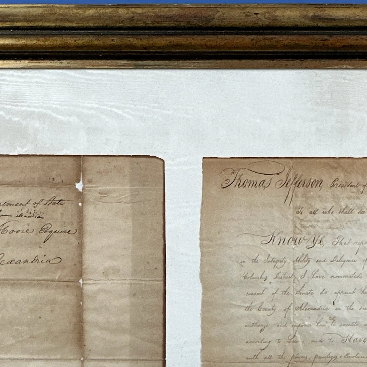 Presidential appointment signed by Thomas Jefferson and James Madison - 1807 - In an antique frame