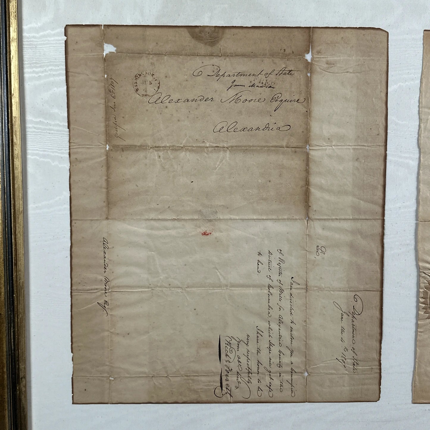 Presidential appointment signed by Thomas Jefferson and James Madison - 1807 - In an antique frame