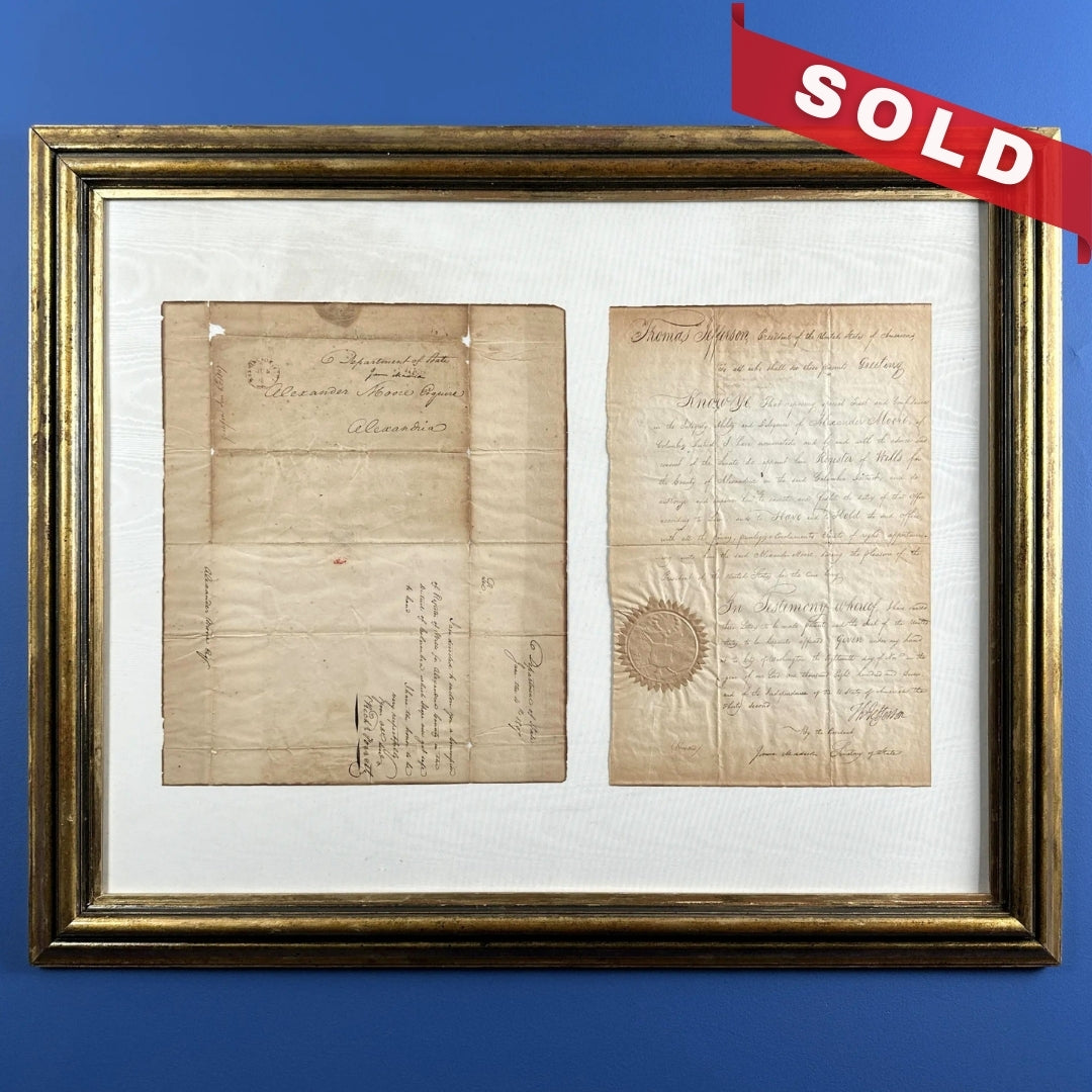 Presidential appointment signed by Thomas Jefferson and James Madison - 1807 - In an antique frame