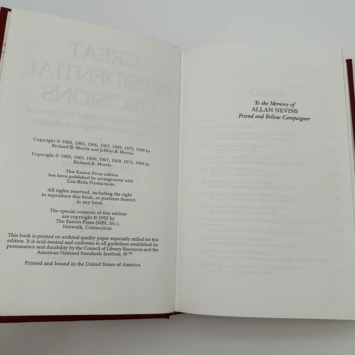 "Great Presidential Decisions" by Richard B. Morris and Jeffrey B. Morris - Leather-bound, gilt-edged Easton Press edition