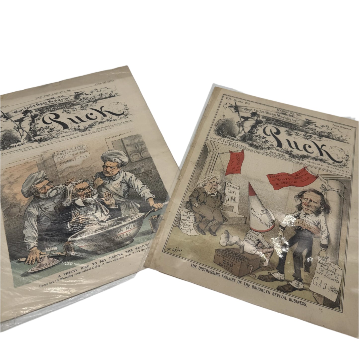 "Puck" and "Judge" Magazines — 1881 - 1905 — Fourteen issues in an archival box