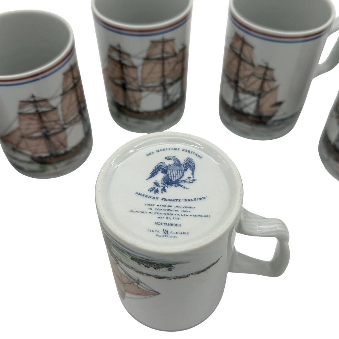 The "Raleigh," the Continental Navy's first warship — Two plates and a set of 6 mugs