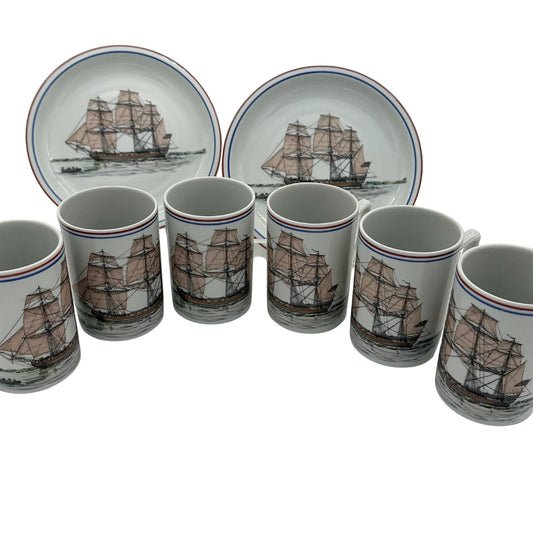 The "Raleigh," the Continental Navy's first warship — Two plates and a set of 6 mugs