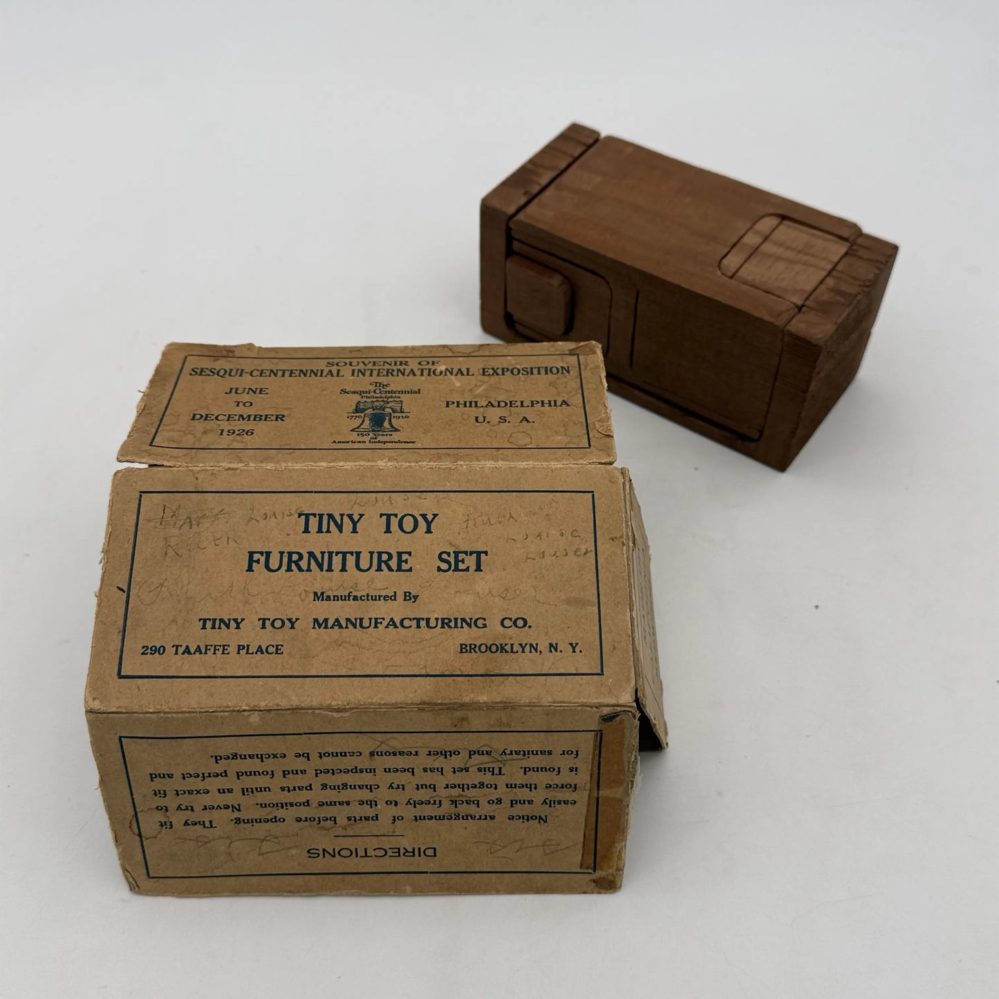 1926 Sesquicentennial Exposition “Tiny Toy” Furniture Puzzle Set made from California Redwood