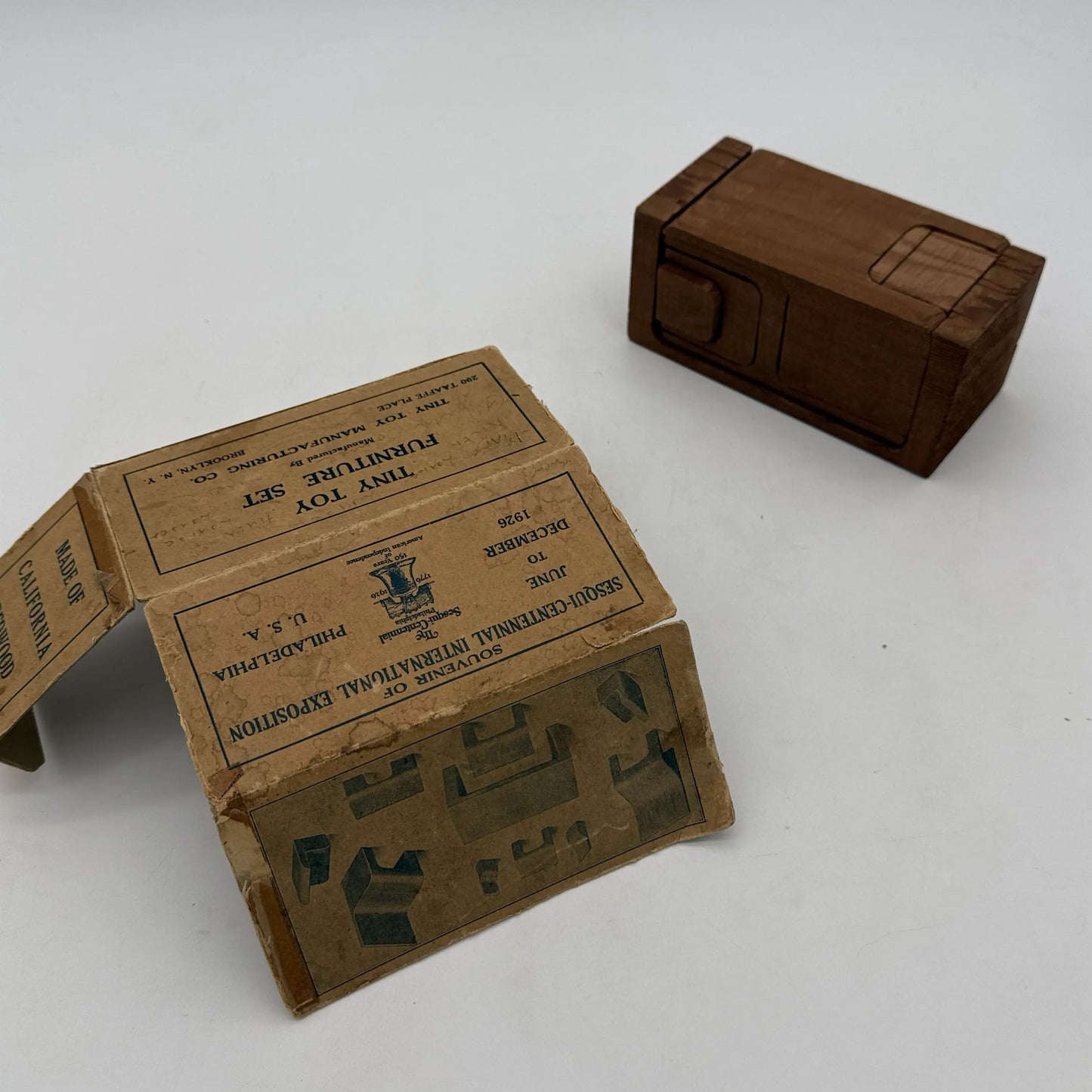 1926 Sesquicentennial Exposition “Tiny Toy” Furniture Puzzle Set made from California Redwood