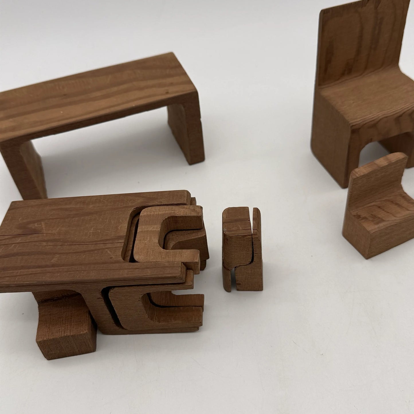 1926 Sesquicentennial Exposition “Tiny Toy” Furniture Puzzle Set made from California Redwood