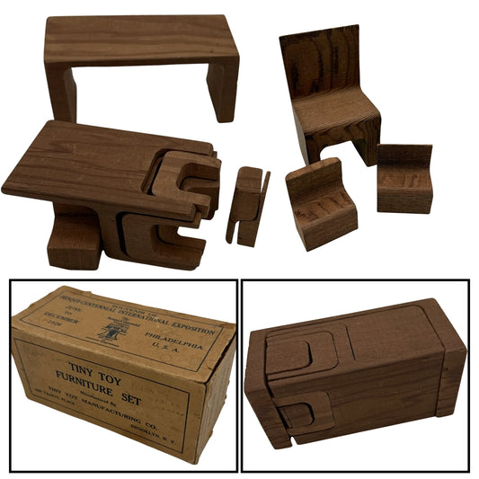 1926 Sesquicentennial Exposition “Tiny Toy” Furniture Puzzle Set made from California Redwood