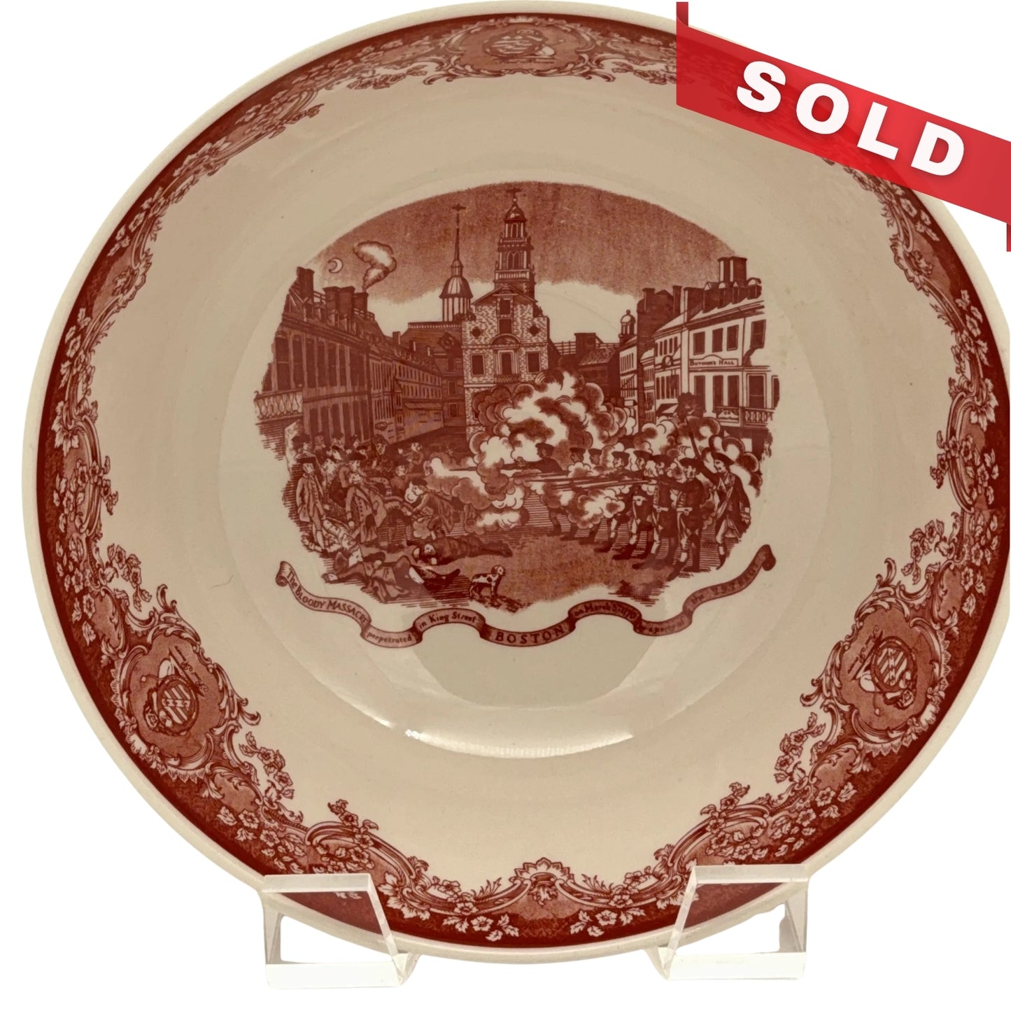 Wedgwood "The Boston Bowl" with Paul Revere's Boston Massacre print in center — In red