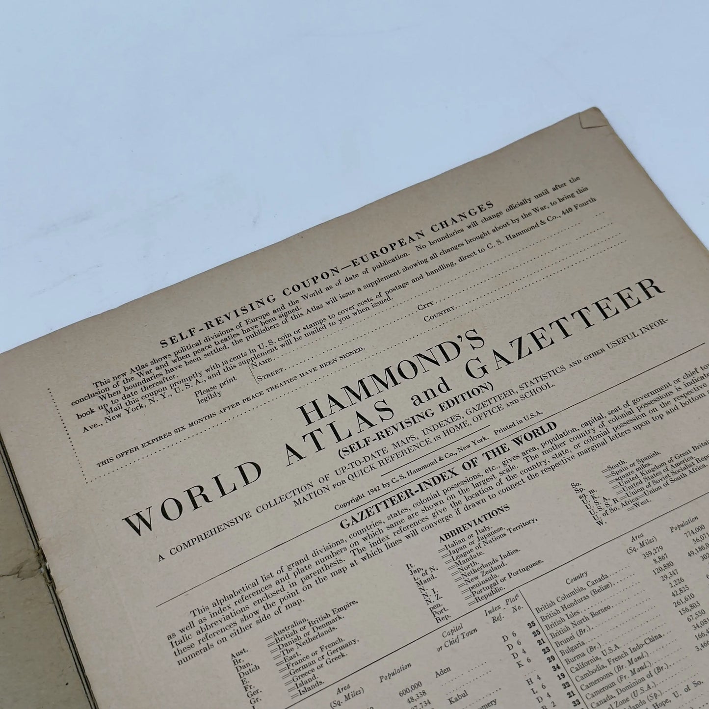 Hammond's Self-Revising World Atlas and Gazetteer—War Edition