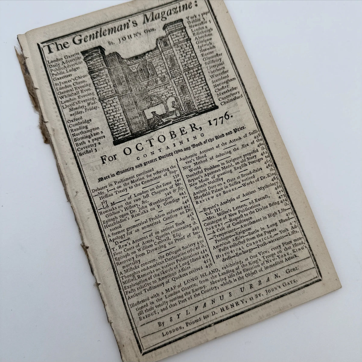 1776 Gentleman's Magazine for October and Supplement for the Year 1776, with folding map Illustrating the late Engagement in Long Island