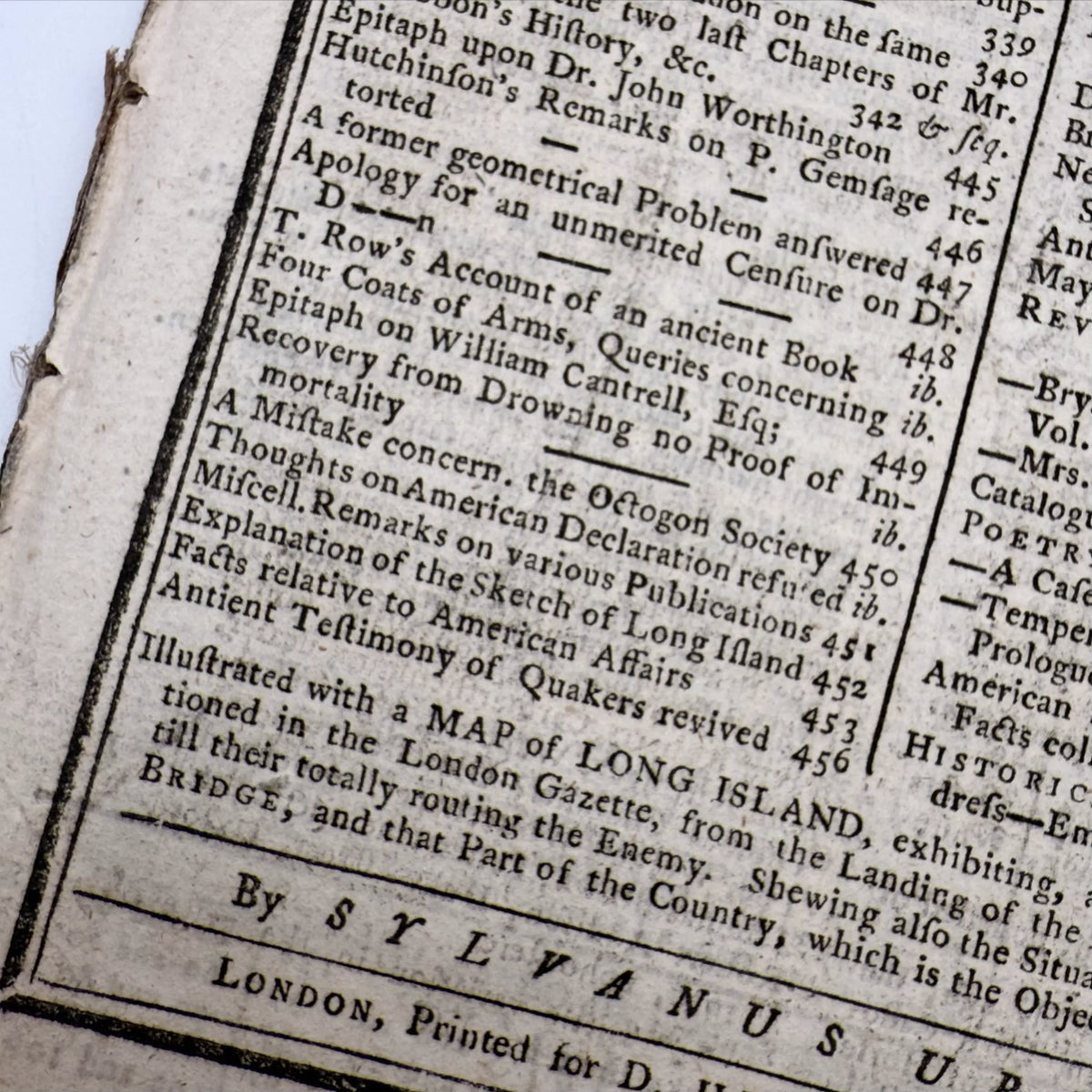 1776 Gentleman's Magazine for October and Supplement for the Year 1776, with folding map Illustrating the late Engagement in Long Island
