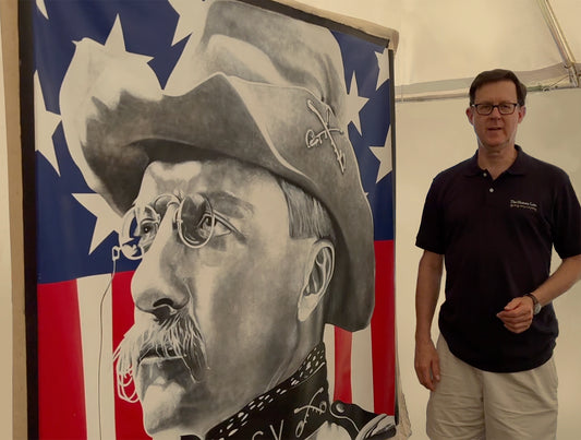 Monumental painting of Teddy Roosevelt from his Rough Rider Days - 56” x 56”