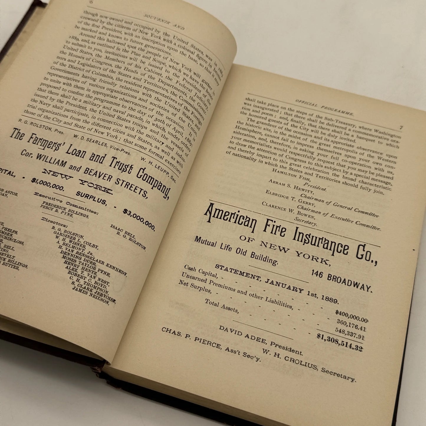 "Souvenir and Official Programme Book of the Centennial Celebration of the Inauguration of George Washington" by John Alden — 1889