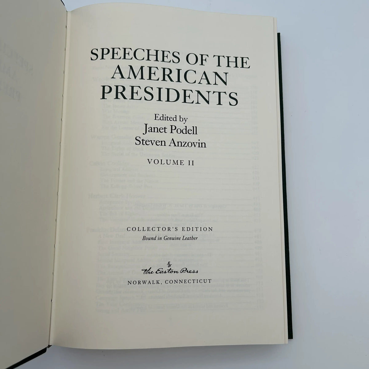 "Speeches of the American Presidents" Edited by Janet Podell and Steven Anzovin - Leather-bound, gilt-edged Easton Press edition — Two volume set