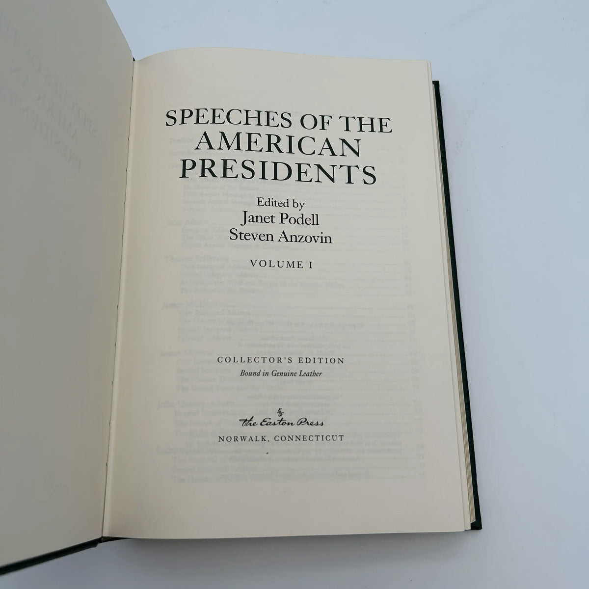 "Speeches of the American Presidents" Edited by Janet Podell and Steven Anzovin - Leather-bound, gilt-edged Easton Press edition — Two volume set