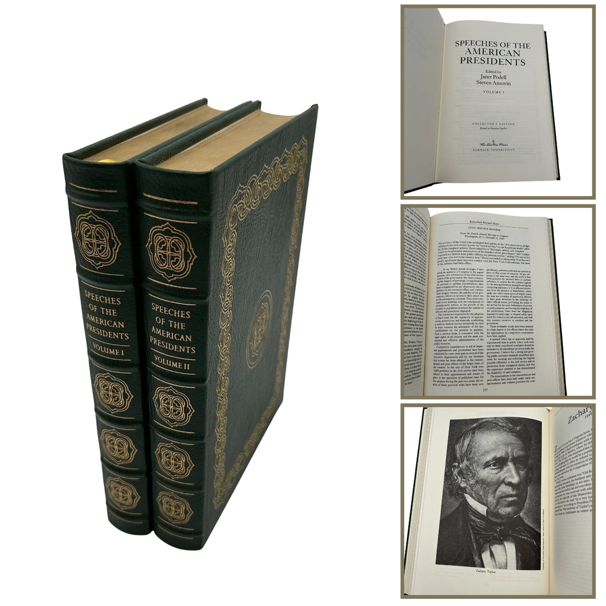 "Speeches of the American Presidents" Edited by Janet Podell and Steven Anzovin - Leather-bound, gilt-edged Easton Press edition — Two volume set