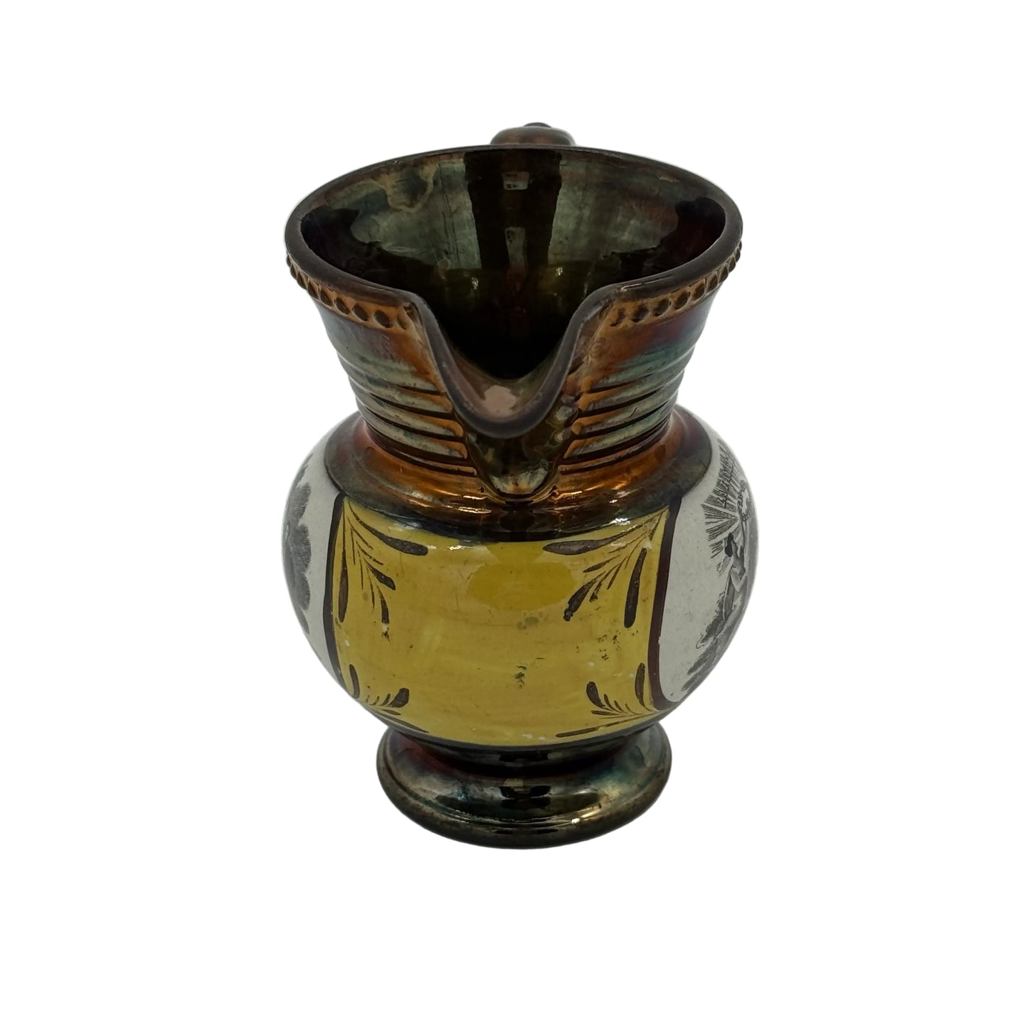 Historical Staffordshire "Lafayette" and "Cornwallis" Copper Luster Cream Pitcher — c. 1825