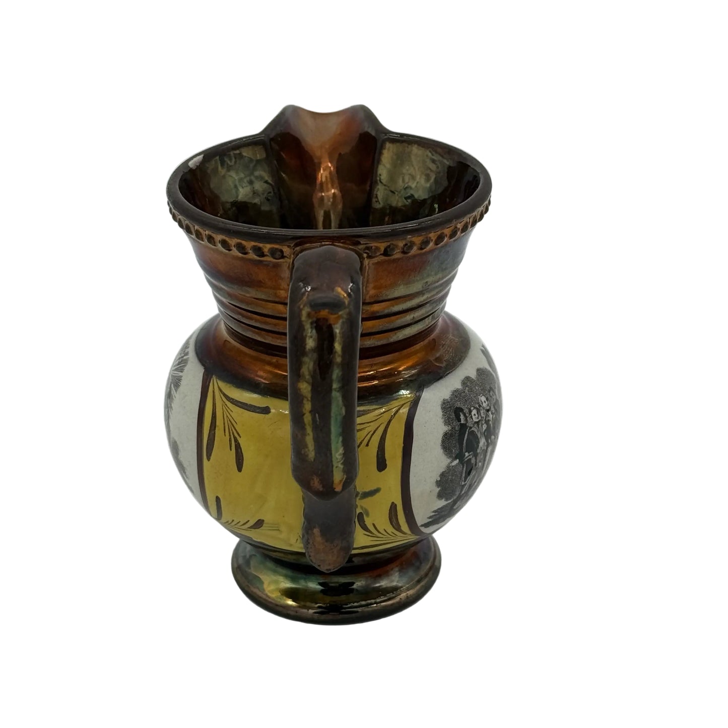 Historical Staffordshire "Lafayette" and "Cornwallis" Copper Luster Cream Pitcher — c. 1825