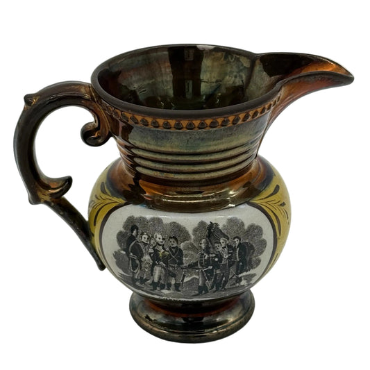 Historical Staffordshire "Lafayette" and "Cornwallis" Copper Luster Cream Pitcher — c. 1825