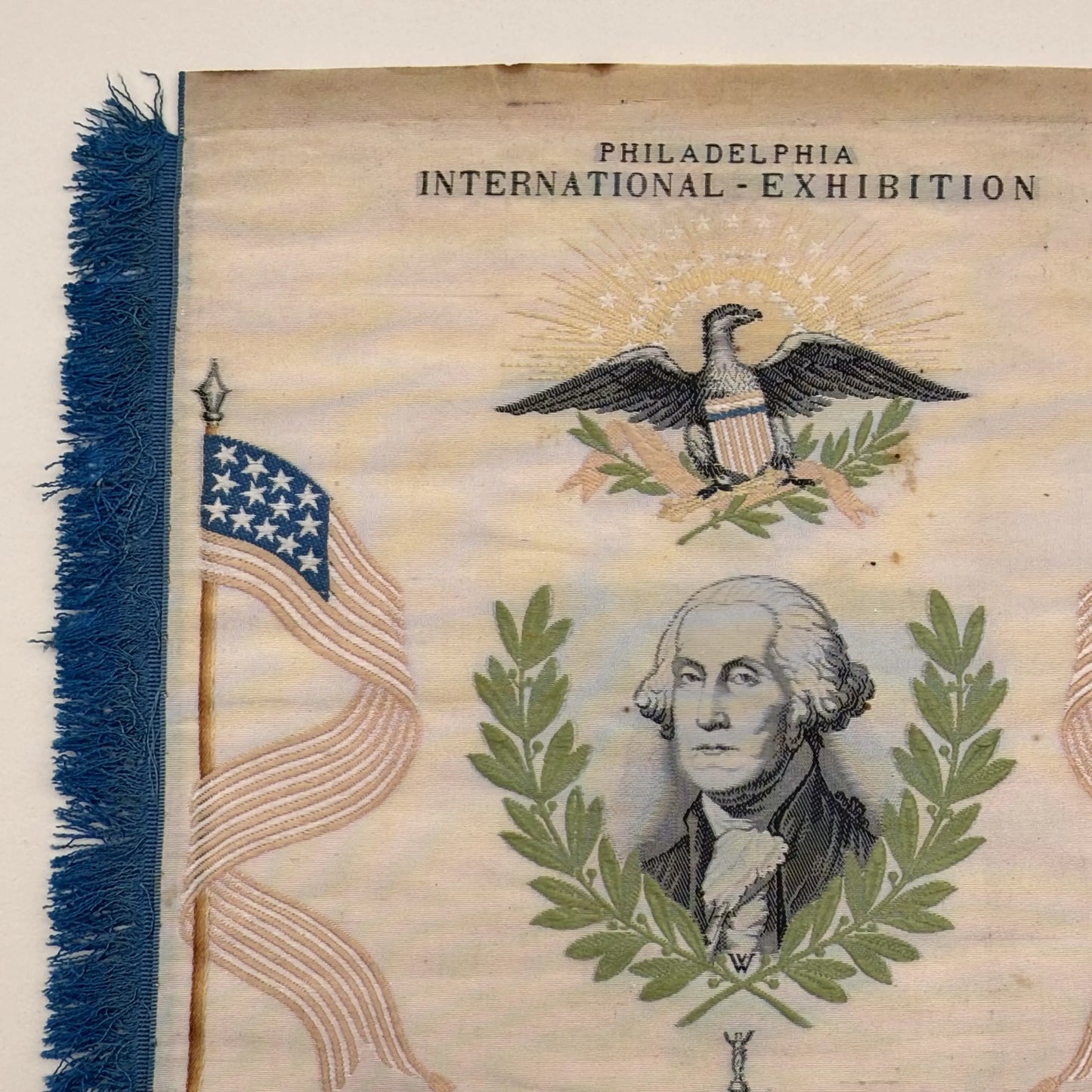 Large 1876 Centennial Exposition Stevengraph with George Washington — Framed