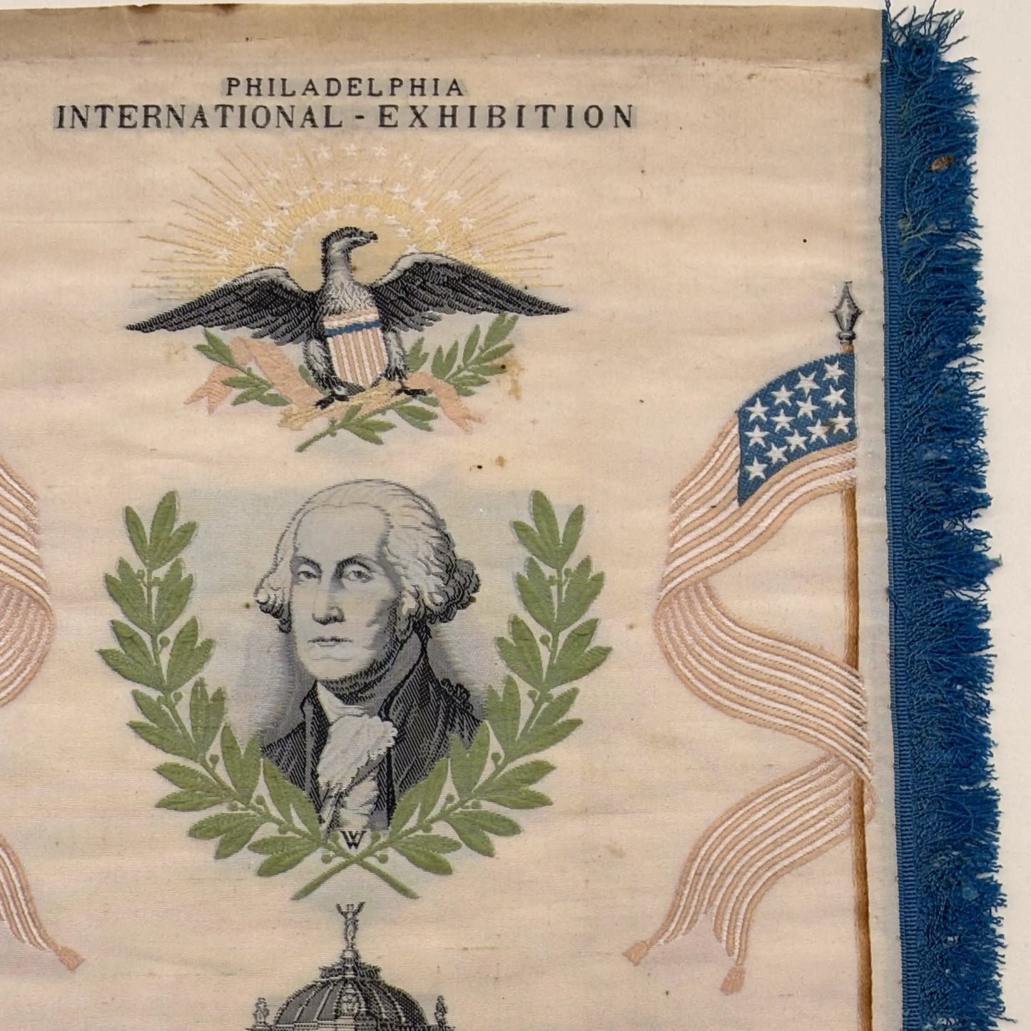 Large 1876 Centennial Exposition Stevengraph with George Washington — Framed