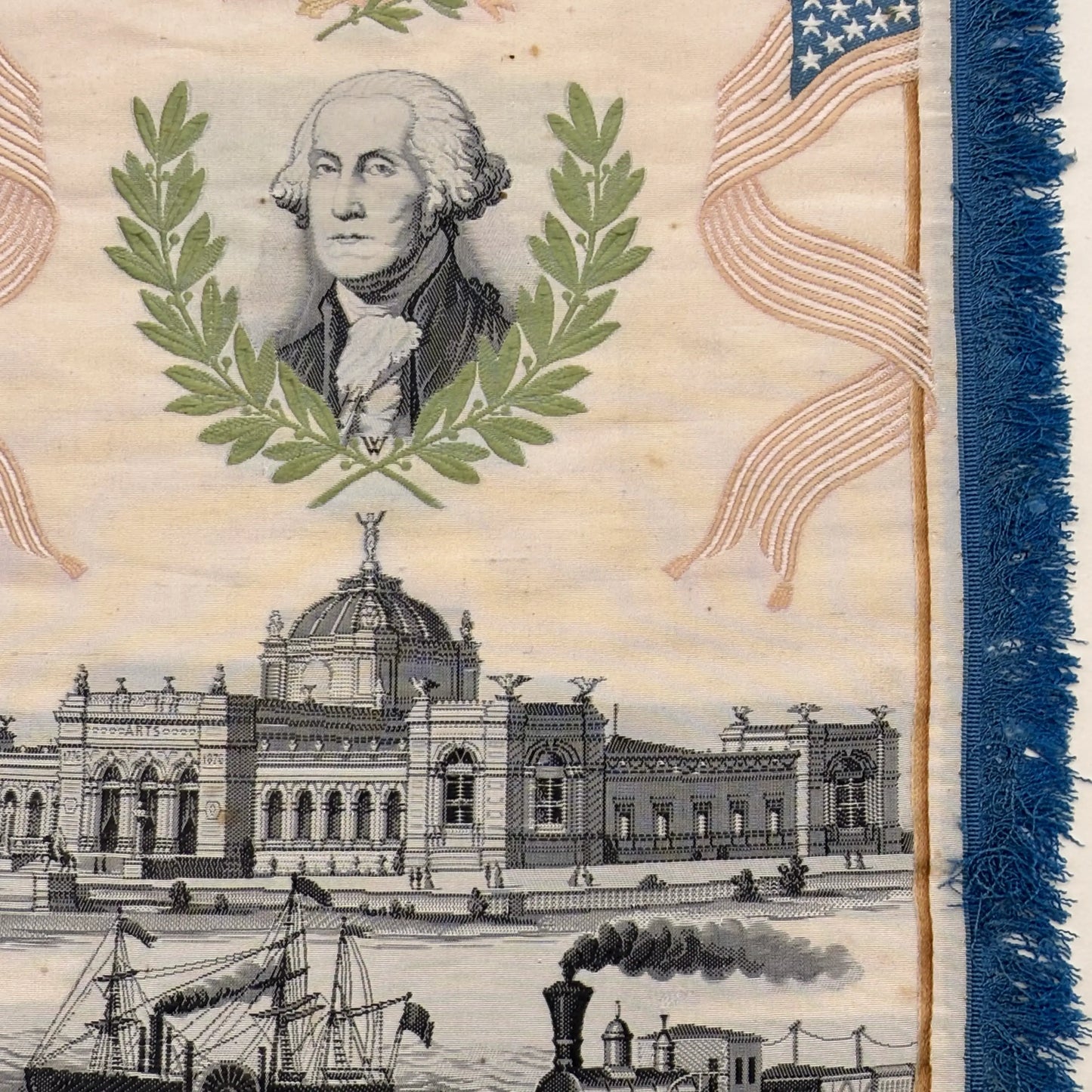 Large 1876 Centennial Exposition Stevengraph with George Washington — Framed