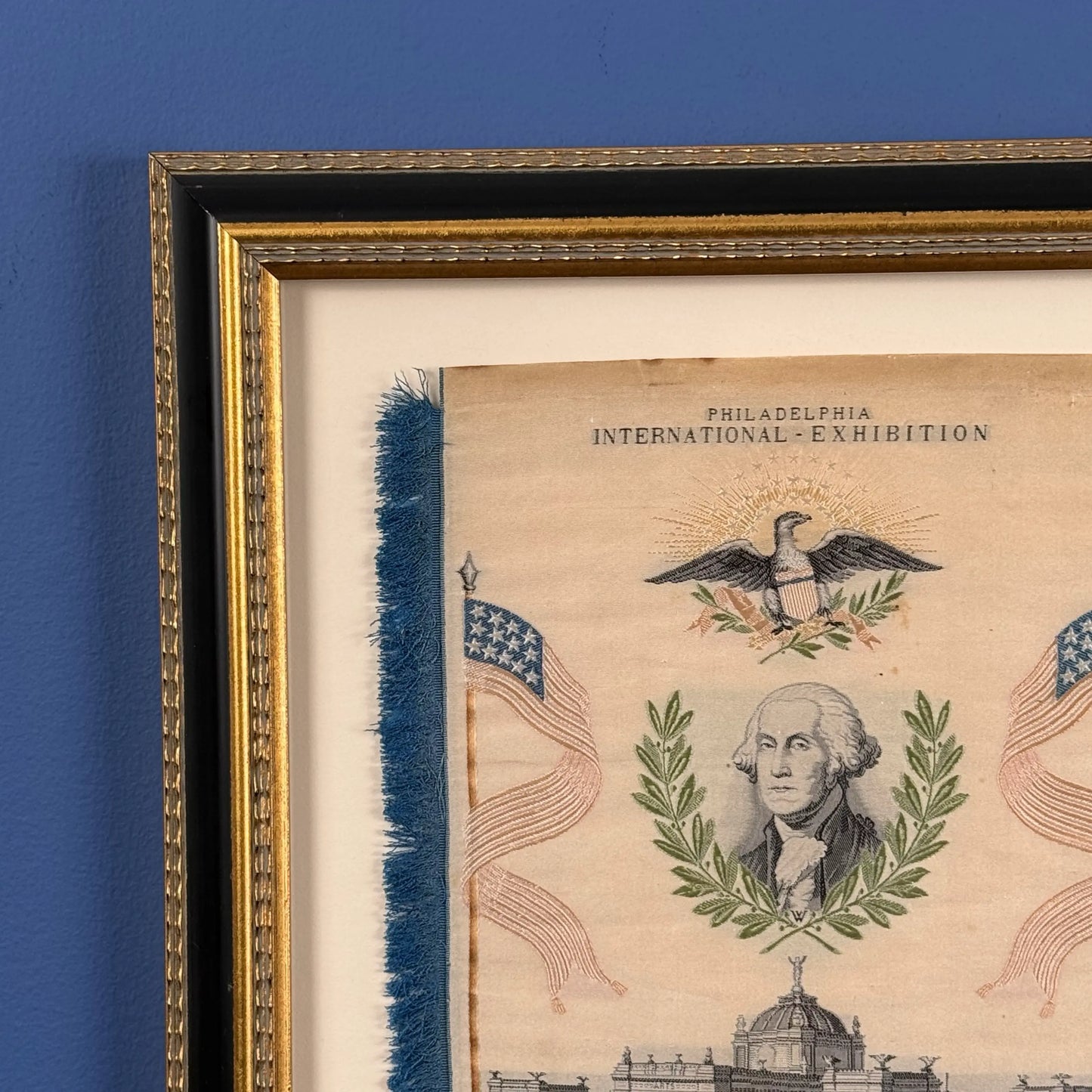 Large 1876 Centennial Exposition Stevengraph with George Washington — Framed
